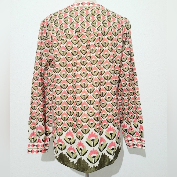 Talbots Women’s Medium Floral Boho Peasant Blouse 100% Cotton Pink Green Long Sl - Picture 4 of 12